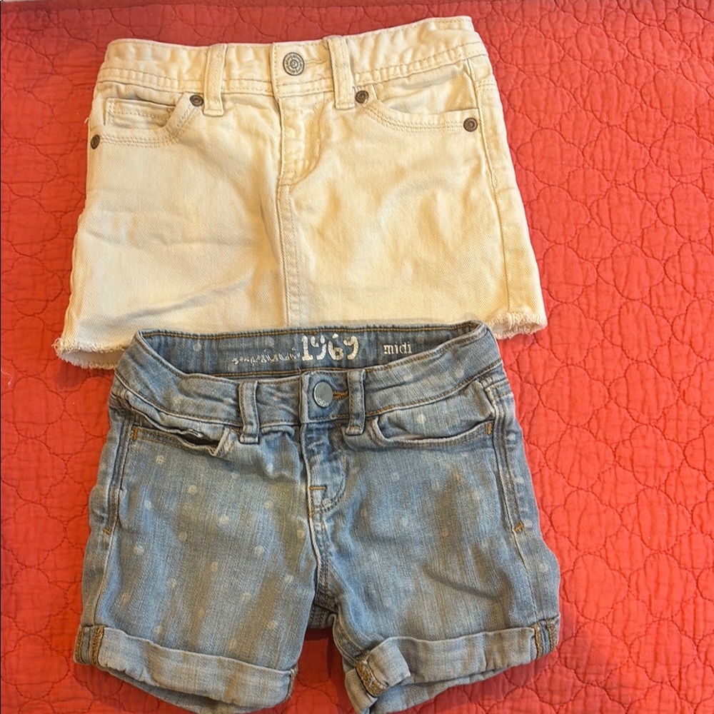 Gap polka dot Blue Jean shorts and old navy White Denim Skirt